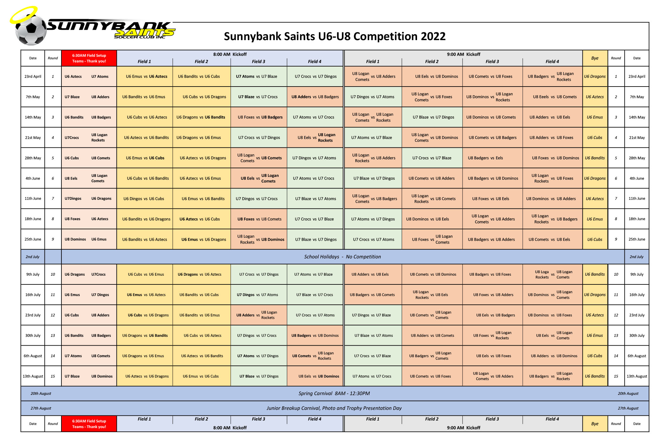 Match Draw U6 U8 2022 Sunnybank Saints Soccer Club Inc 