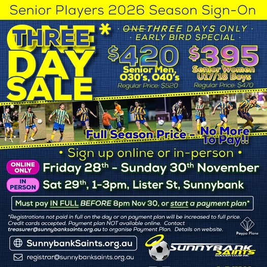 Sunnybank Saints 2026 Registration